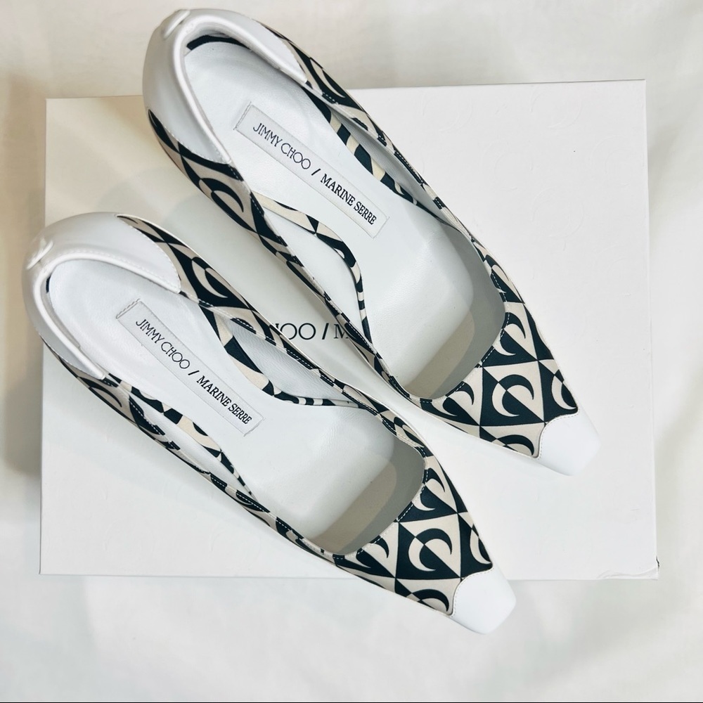 JIMMY CHOO x MARINE SERRE limited edition white leather pumps (Sz 37.5) - Picture 7 of 13